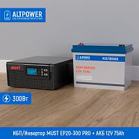 Комплект ИБП MUST EP20-300 PRO + АКБ Multibrand 12V 75Ah